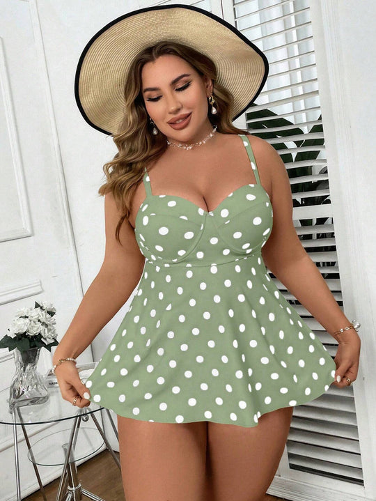 Damen Tankini mit figurbetontem Rock und Polka-Dots R&B