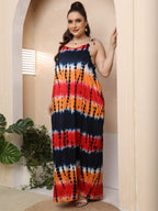 Damen luftiges Maxikleid mit buntem Batikmuster R&B