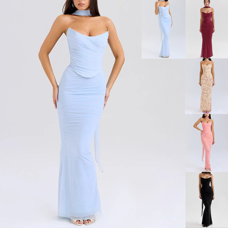 Damen Elegantes Couture-Maxikleid mit schulterfreiem Design und raffinierten Drapierungen R&B