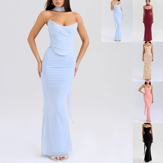 Damen Elegantes Couture-Maxikleid mit schulterfreiem Design und raffinierten Drapierungen R&B
