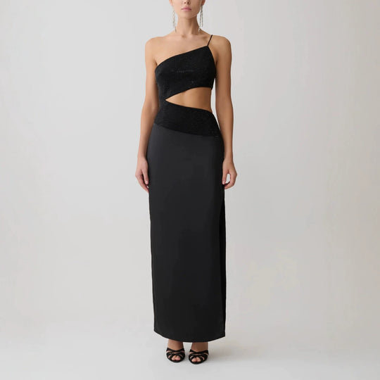 Damen Elegantes Maxikleid mit asymmetrischem Schnitt und raffiniertem Cut-Out R&B