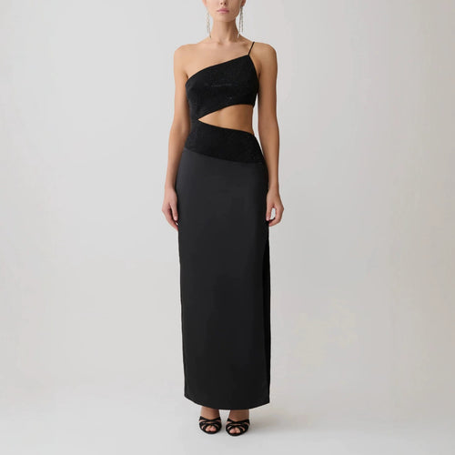 Damen Elegantes Maxikleid mit asymmetrischem Schnitt und raffiniertem Cut-Out R&B