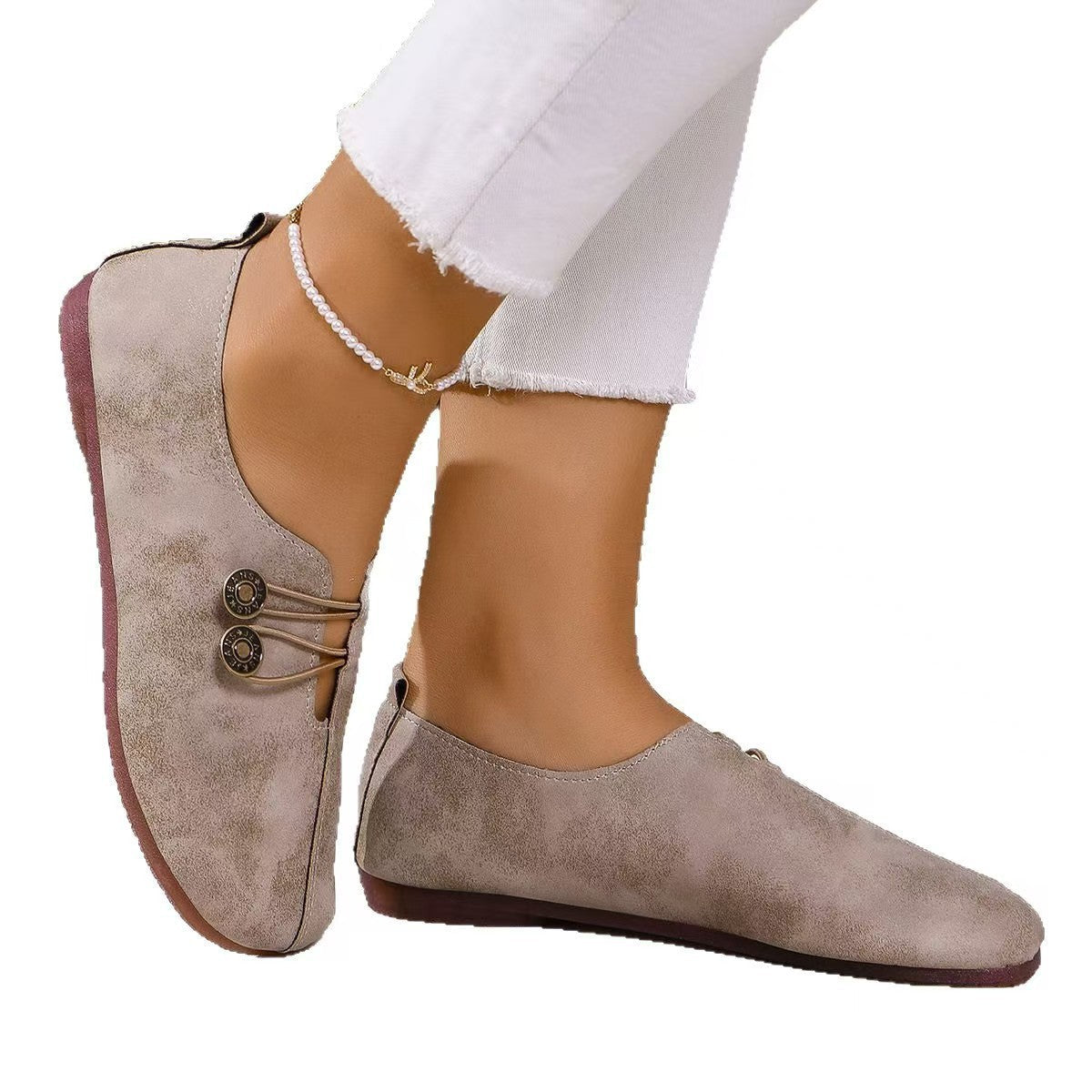 Damen Bequeme Ballerina-Schuhe mit dekorativem Knopf-Detail