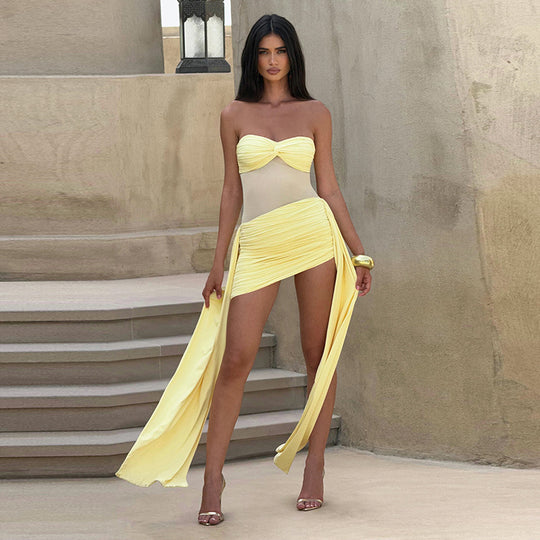 Damen Bandeau Badeanzug mit lässigem Überrock R&B