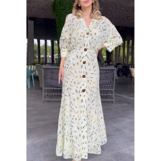 Damen Maxikleid mit floralen Motiven und Knopfdetails R&B