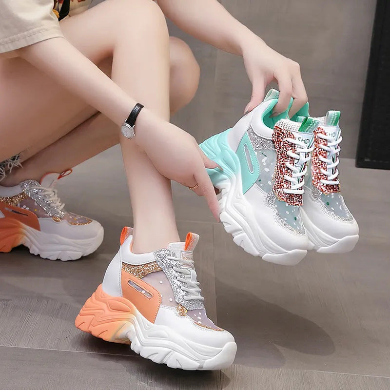 Damen sportliche Sneakers mit hochflexibler Sohle und modischen Glitzerdetails R&B