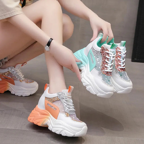 Damen sportliche Sneakers mit hochflexibler Sohle und modischen Glitzerdetails R&B