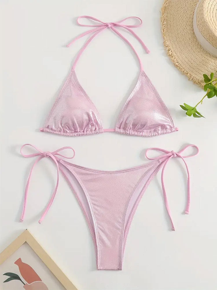Damen Triangel-Bikini mit glitzerndem Netzdesign R&B