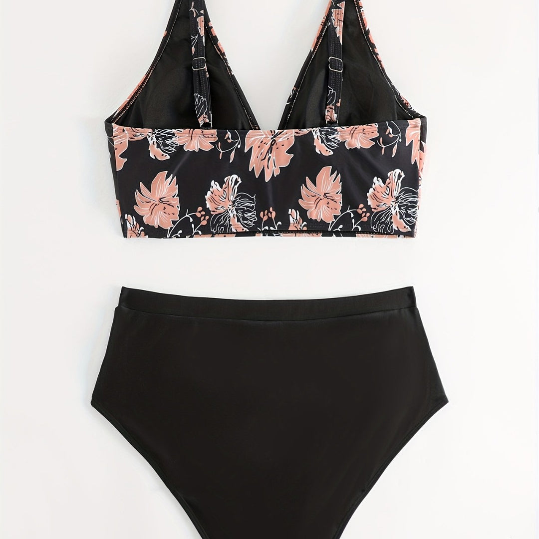 Damen Hochgeschnittener Bikini mit floralen Akzenten und raffinierten Details R&B