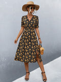 Damen midi Kleid mit floralen Mustern und seitlichem Schlitz R&B