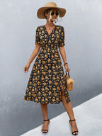 Damen midi Kleid mit floralen Mustern und seitlichem Schlitz R&B