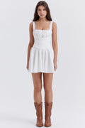 Damen lässiges Minikleid mit Rüschendetails und verstellbaren Trägern R&B