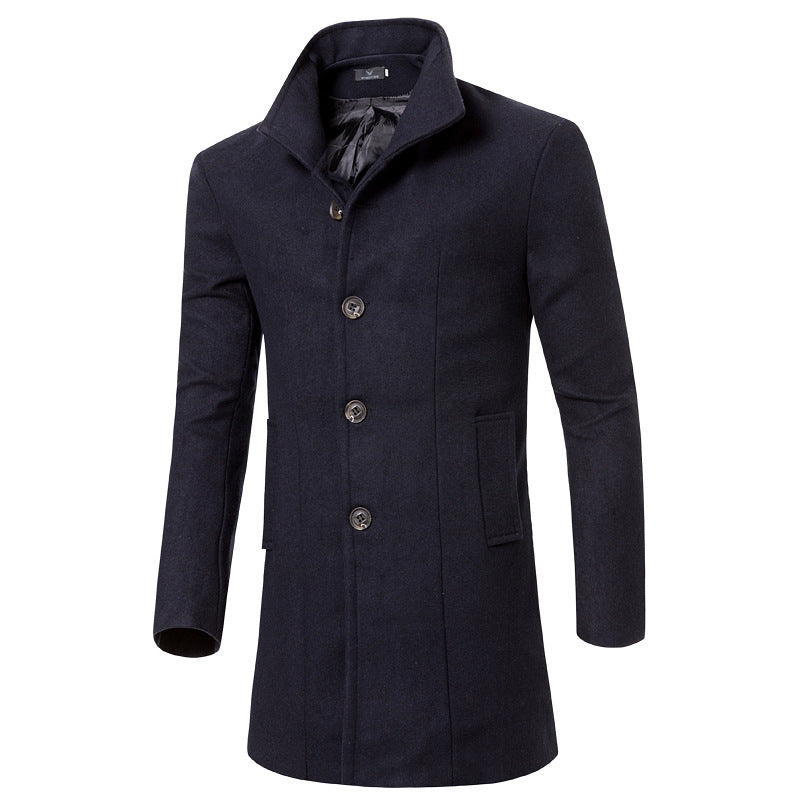 Herren eleganter Woolcoat mit modernem Stehkragen und praktischen Taschen R&B
