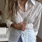 Damen elegante Bluse mit Durchbrüchsen R&B