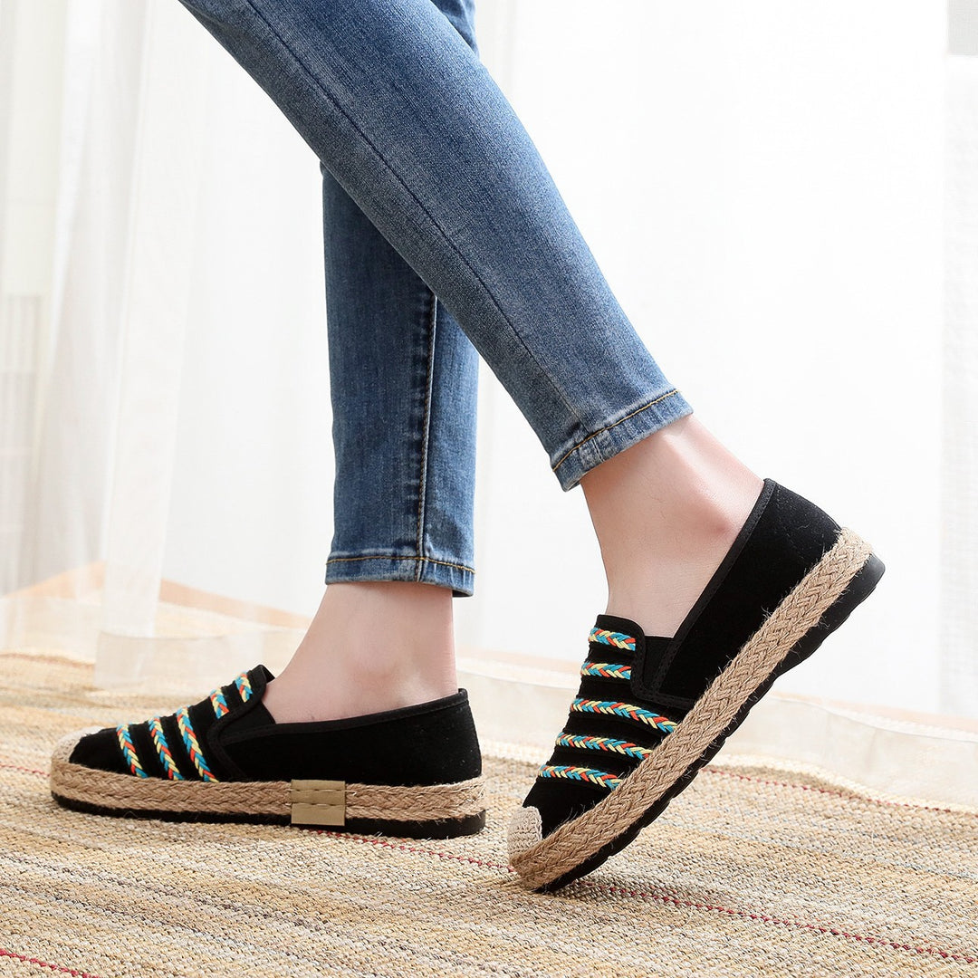 Damen Slip-On Espadrilles mit buntem Webdesign und hochwertiger Jutesohle R&B