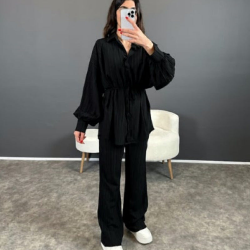Damen Stylish gestreiftes Hemd mit weitem Beinanzug R&B