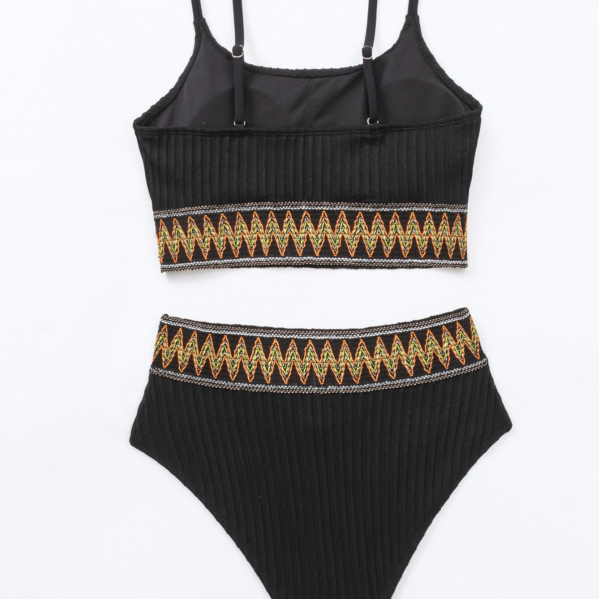 Damen Bikini-Set mit figurbetonendem Rippenmuster und buntem Elastikbund R&B