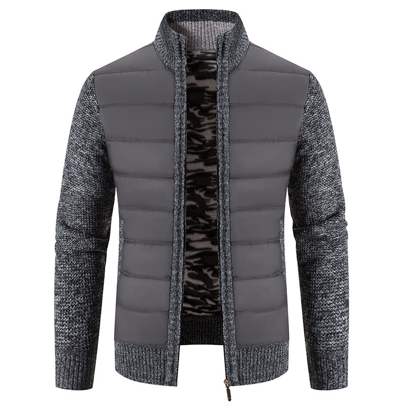 Herren Steppjacke mit hybridem Strickdesign und hohem Kragen