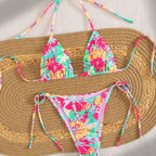 Damen Triangel-Bikini mit buntem Blumenmuster und verstellbarem BindR&Band R&B