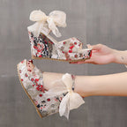 Damen Wedge-Sandaletten mit floralem Design und dekorativem Schleifendetail R&B