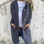 Damen Strickmantel mit Kapuze und Knöpfen R&B