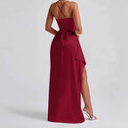 Damen Elegantes Maxikleid mit seitlichem Schlitz und raffinierten Spaghetti-Trägern R&B