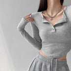 Damen Langarmshirt mit dekorativem Knopfdesign und lässigem Schnitt