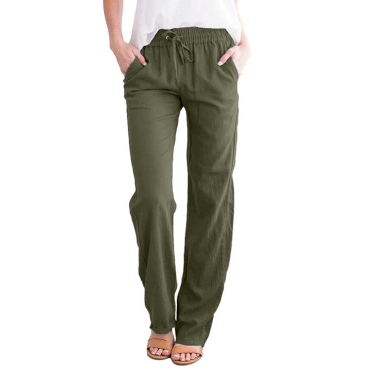Damen nan leichte Leinenhose mit elastischem Bund und weitem Bein R&B