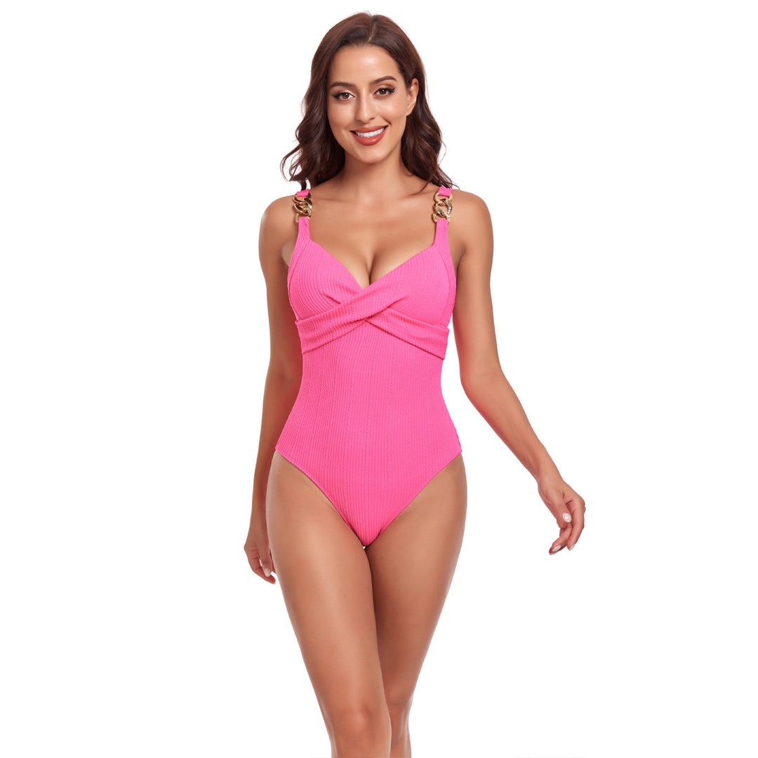 Damen Einteiler Badeanzug mit elegantem Wickeldesign und verstellbaren Trägern R&B