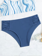 Damen Badeanzug-Set mit stilvollem gestreiften Oberteil und hoch tailliertem Slip