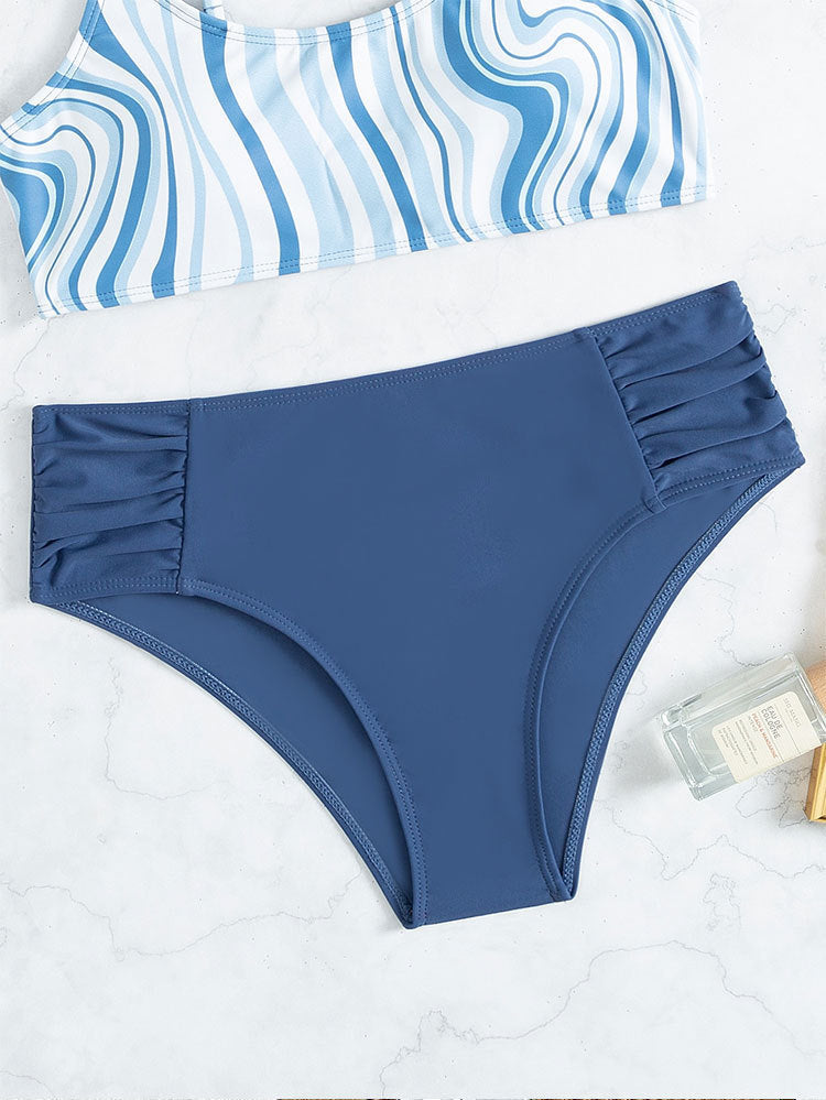 Damen Badeanzug-Set mit stilvollem gestreiften Oberteil und hoch tailliertem Slip