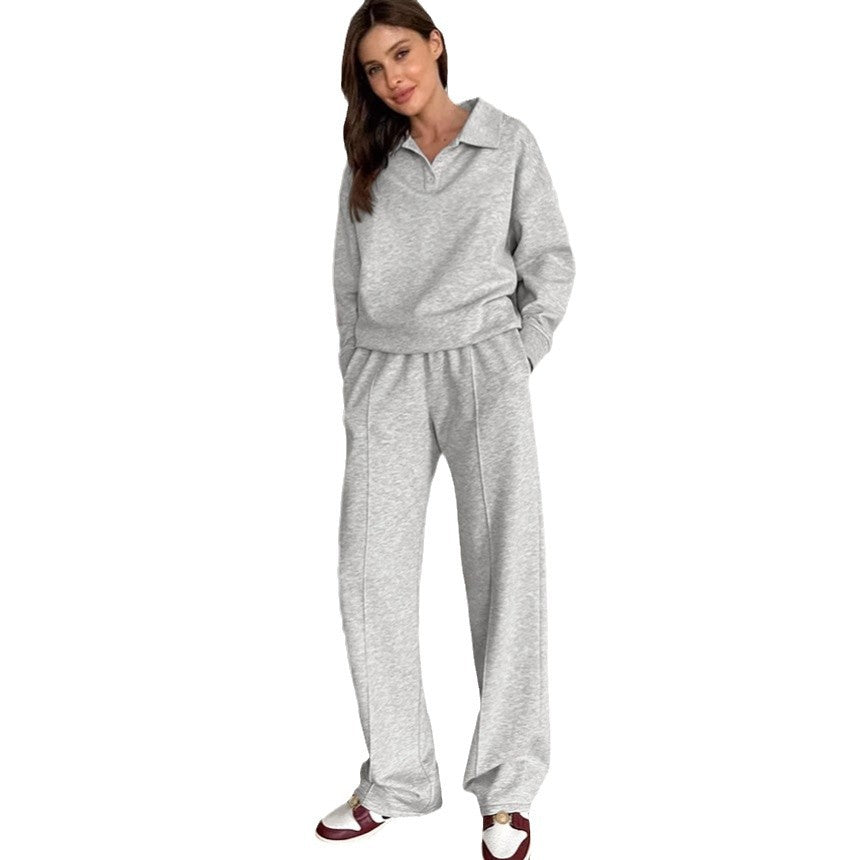 Damen lässiges Sweat-outfit mit lockerer Passform und Polokragen R&B