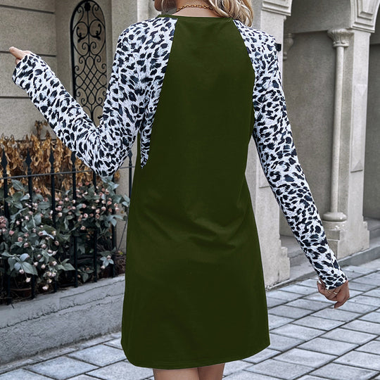 Damen lässiges Kleid mit tierischem Muster und langen Ärmeln R&B