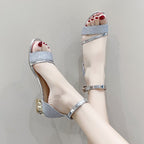Damen Glitzernde Sandalen mit blockartigem Absatz und verstellbarem Knöchelriemen R&B