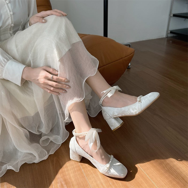 Damen elegante und bequeme Pumps mit Perlenschnürung R&B