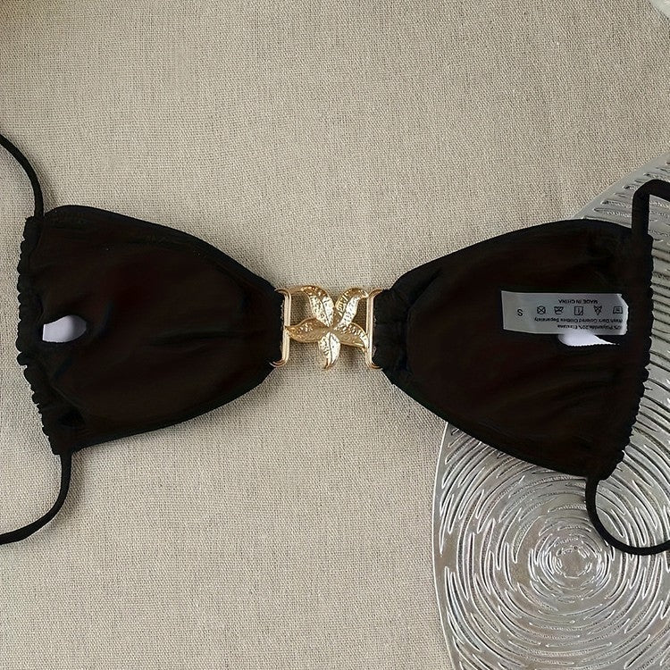 Damen luxuriöses Triangel-Bikinioberteil mit metallischen Details