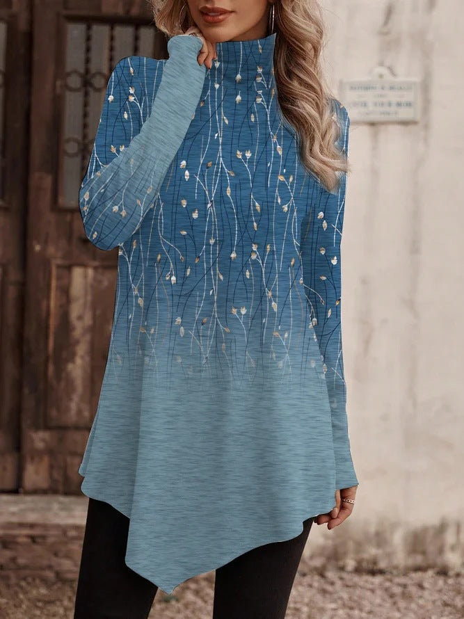 Damen Tunika mit floralem Design und hohem Kragen R&B
