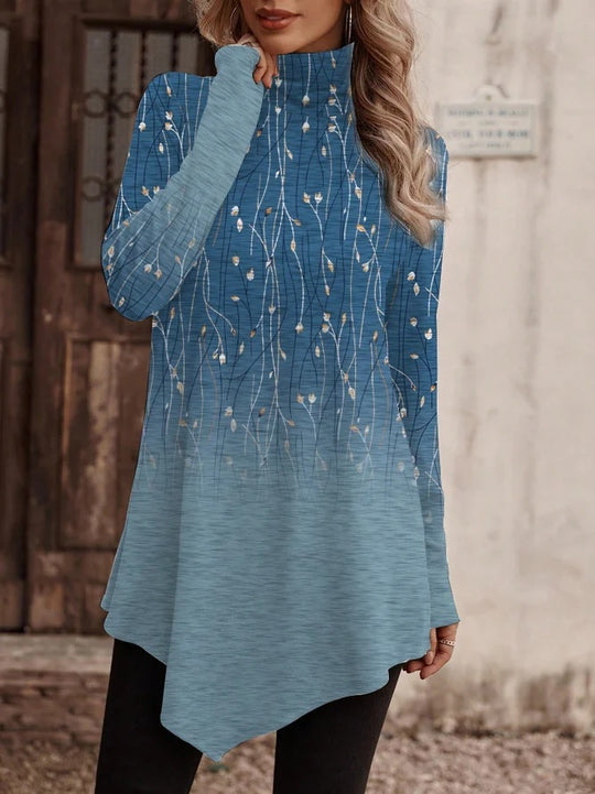 Damen Tunika mit floralem Design und hohem Kragen R&B