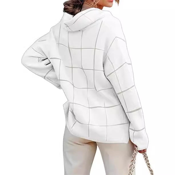 Damen Kariertes Hoodie mit Taschen und lässigem Schnitt R&B