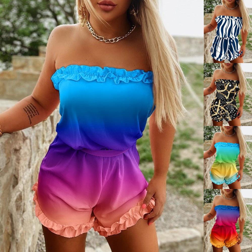 Damen Lässiger Jumpsuit mit Rüschen und Farbverlauf R&B