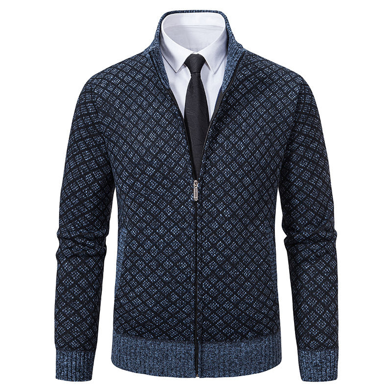 Herren Modische Strickjacke mit hochwertigem Zopfmuster und Reißverschluss R&B