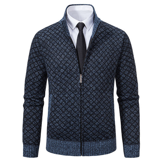 Herren Modische Strickjacke mit hochwertigem Zopfmuster und Reißverschluss R&B