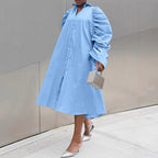 Damen Hemdblusenkleid mit voluminösen Puffärmeln und eleganter Knopfleiste R&B