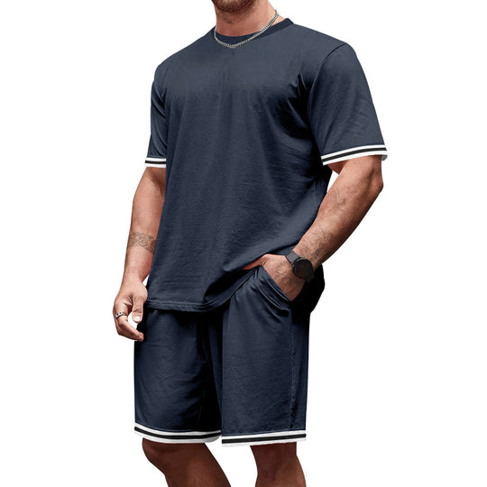 Herren nan sportliches Jersey-Set aus Kurzarmshirt und Bermudashorts mit Kontraststreifen elastischem Bund und Eingrifftaschen R&B