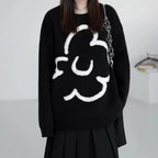 Damen lässiger Strickpullover mit floralem Motiv R&B