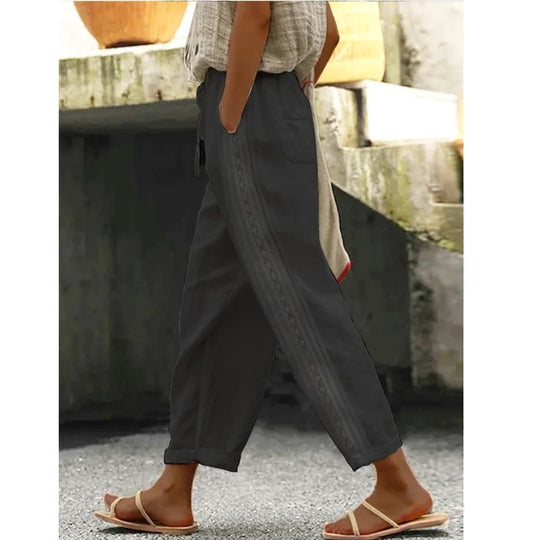 Damen Leichte Leinenhose mit seitlicher Knopfdetail R&B