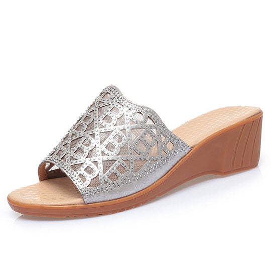 Damen Keilsandaletten mit funkelndem Strass und modischem Muster R&B