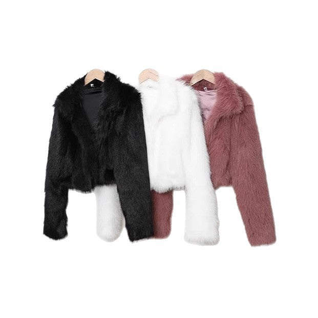 Damen elegante Kunstpelzjacke mit voluminösem Schnitt R&B