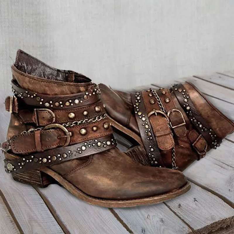 Damen modische Stiefeletten mit dekorativem Riemendesign und hochwertiger Lederoberfläche R&B