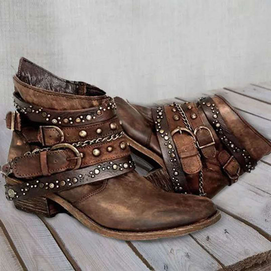 Damen Trendige Schnürstiefeletten mit dekorativen Riemen und glänzenden Akzenten R&B